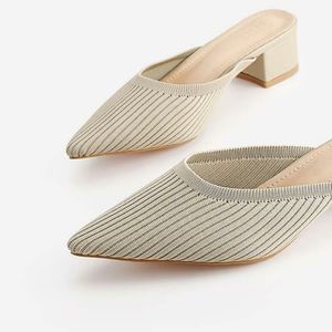 TIJN Helka Beige Knit Mule Slides 8.5